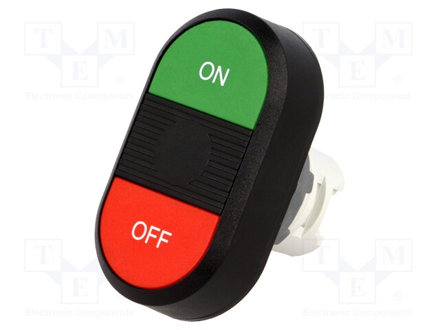 Switch: double; Stabl.pos: 1; 22mm; green/red; Illumin: none; IP66