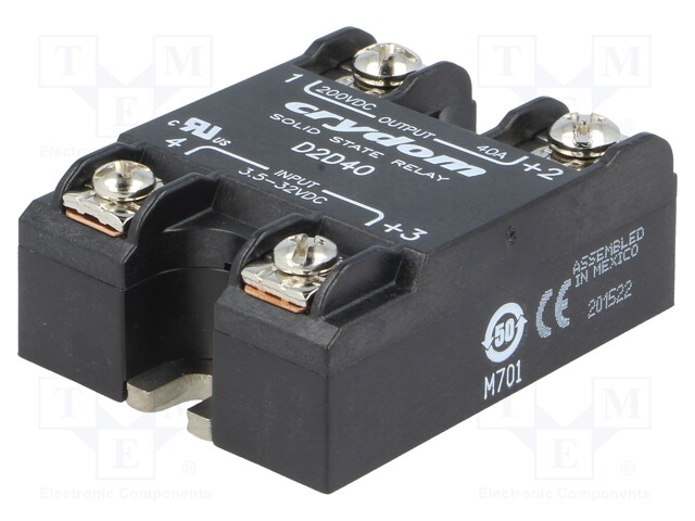 Relay: solid state; Ucntrl: 3.5÷32VDC; 40A; 1÷200VDC; Series: 1-DC
