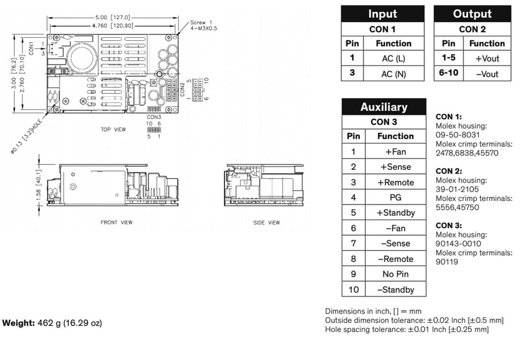 Power supply: switched-mode; 450W; 120÷370VDC; 85÷264VAC; OUT: 1