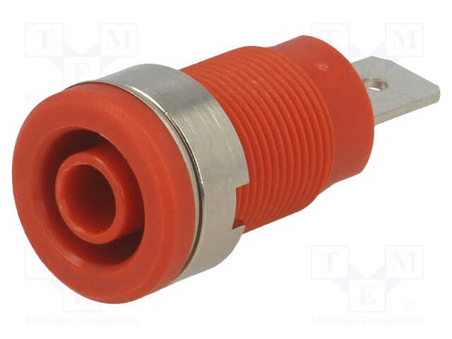 Socket; 4mm banana; 32A; 1kVDC; red; nickel plated; on panel; 35mm