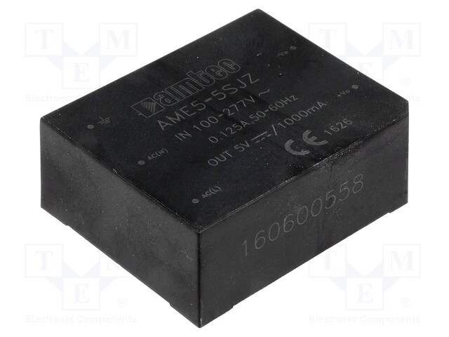 Converter: AC/DC; 5W; Uout: 5VDC; Iout: 1A; 77%; Mounting: PCB; 3kV