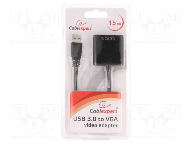 Adapter; USB 3.0; D-Sub 15pin HD socket,USB A plug; 0.15m; black