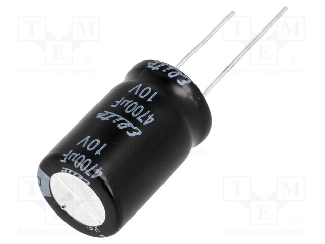 Capacitor: electrolytic; THT; 4700uF; 10VDC; Ø16x25mm; Pitch: 7.5mm