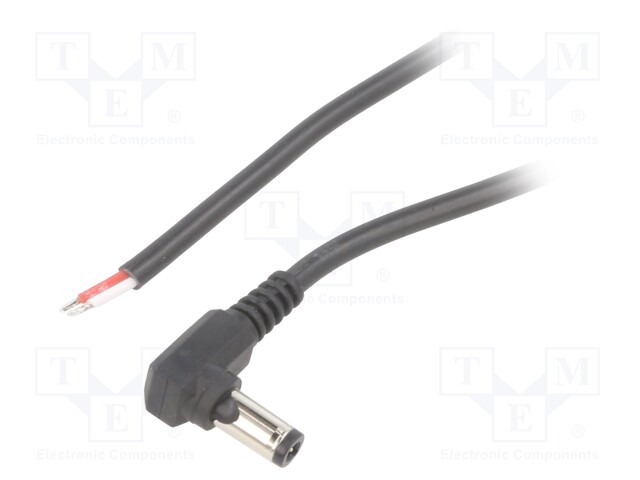 Cable; wires,DC 5,5/2,5 plug; angled; 0.5mm2; black; 2m; -25÷70°C