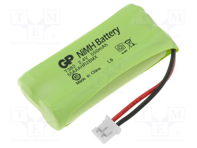 Re-battery: Ni-MH; T382; 2.4V; 550mAh; Leads: cables; 44x20x10mm