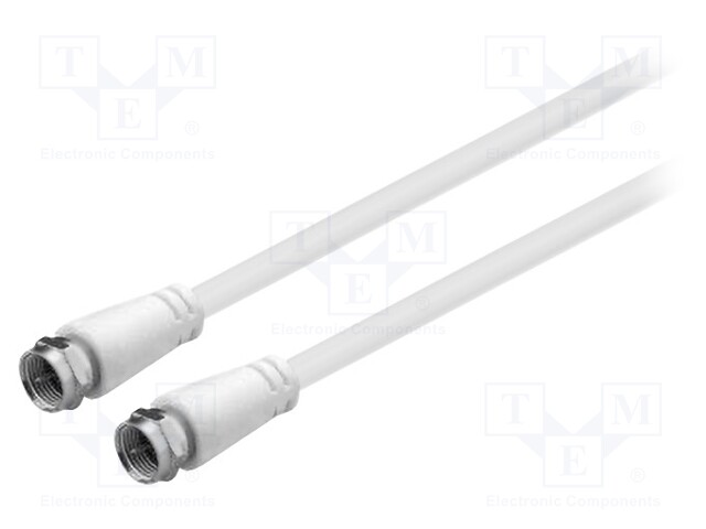 Cable; 75Ω; 5m; F plug,both sides; white