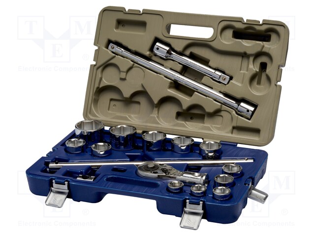 Wrenches set; 6-angles,socket spanner; Mounting: 3/4"; 17pcs.