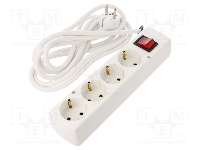 Extension lead; Schuko; Sockets: 4; white; 3x1,5mm2; 3m; 16A