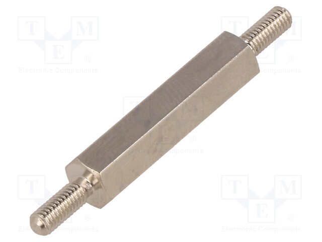 Screwed spacer sleeve; 25mm; Ext.thread: M3; hexagonal; brass