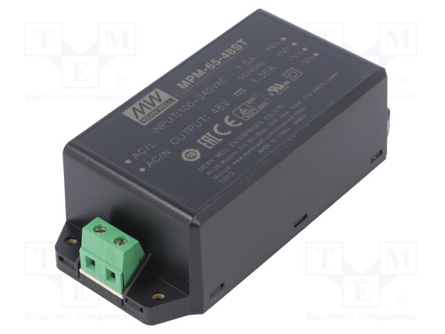 Power supply: switched-mode; modular; 65W; 48VDC; 109x52x33.5mm