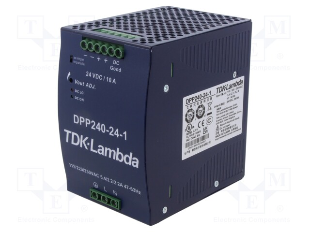 Power supply: switched-mode; for DIN rail; 240W; 24VDC; 10A; 89%