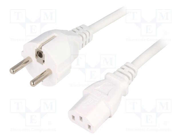 Cable; CEE 7/7 (E/F) plug,IEC C13 female; 1.5m; white; PVC; 16A