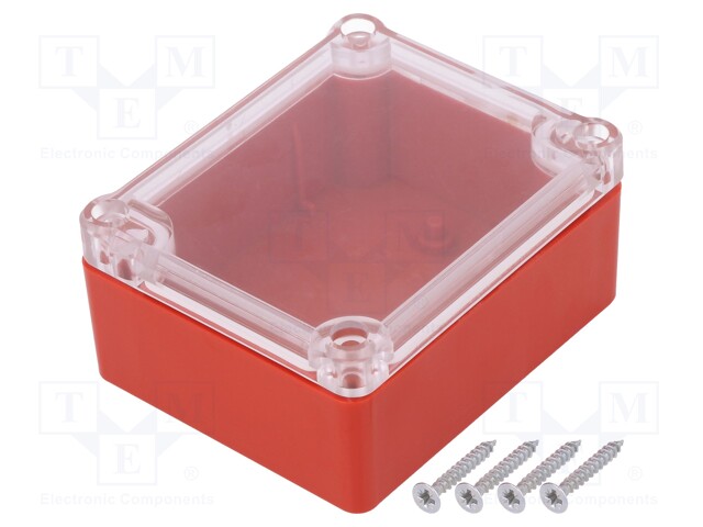 Enclosure: multipurpose; X: 74mm; Y: 89mm; Z: 41mm; ABS; red; gasket