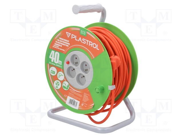 Extension lead; reel,with non-rotating sockets; Sockets: 4; PVC