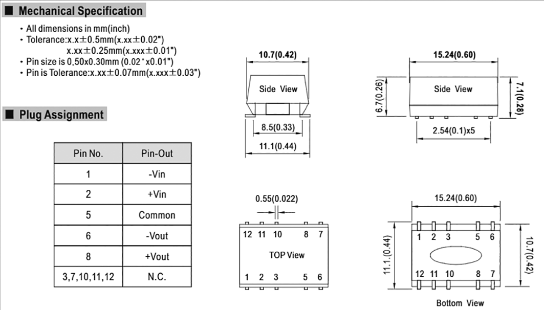 Converter: DC/DC; 1W; Uin: 4.5÷5.5V; Uout: 15VDC; Uout2: -15VDC; SMD