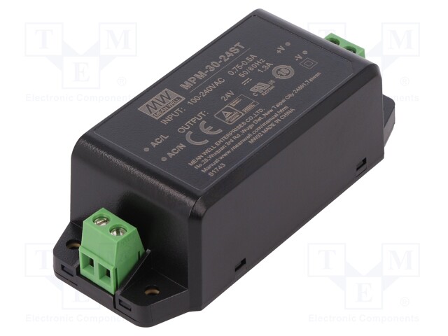 Power supply: switched-mode; modular; 30W; 24VDC; 91x39.5x28.5mm