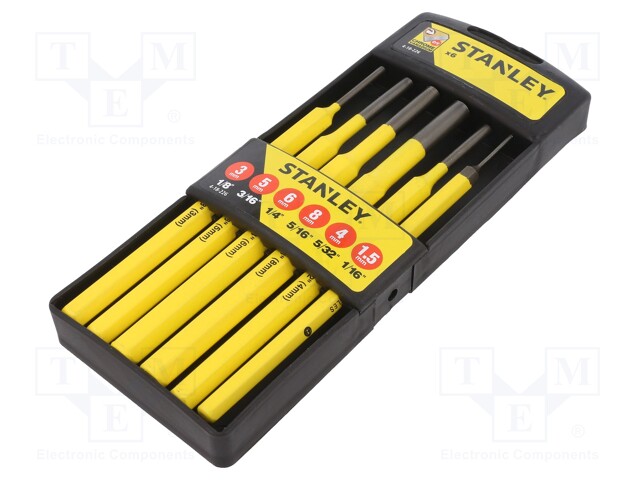 Kit: punches; Pcs: 6; Features: hardened and heat treated