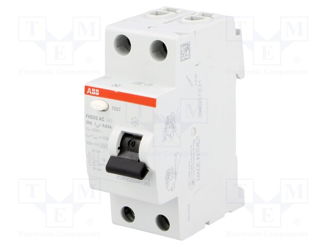 RCD breaker; Inom: 25A; Ires: 30mA; Max surge current: 250A; 230V