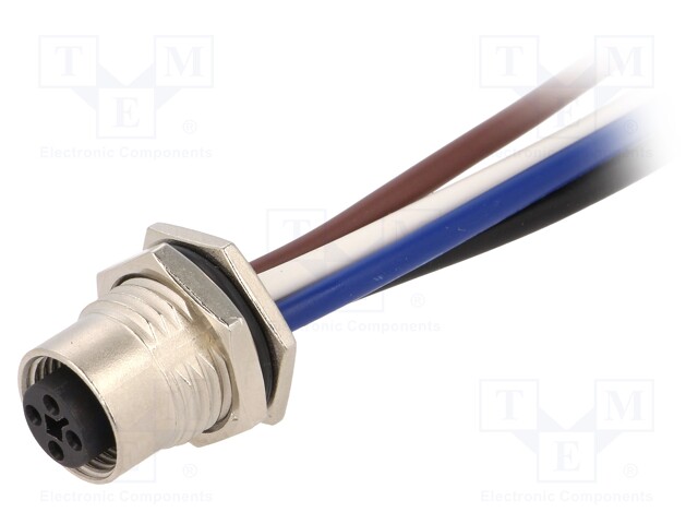 Socket; M12; PIN: 4; female; T code-Power; cables; IP67; 12A; 1.5mm2