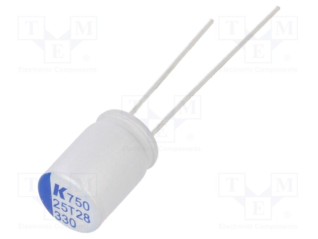 Polymer Aluminium Electrolytic Capacitor, 330 µF, 25 V, Radial Leaded, A750 Series, 0.018 ohm