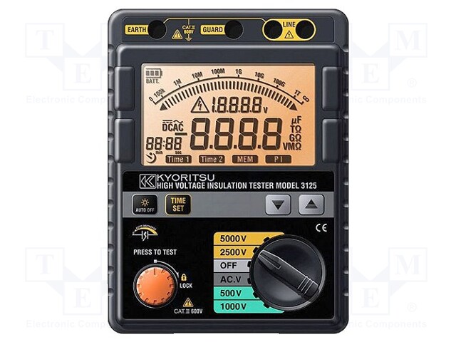 Insulation resistance meter; LCD; 500V/1000V/2500V/5000VDC