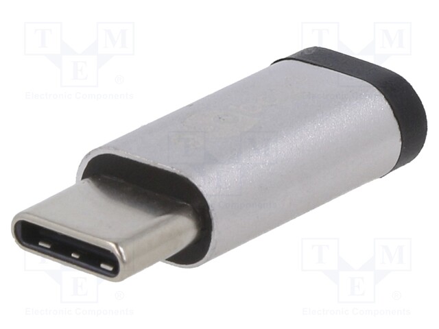 Adapter; OTG,USB 2.0; USB B micro socket,USB C plug; silver