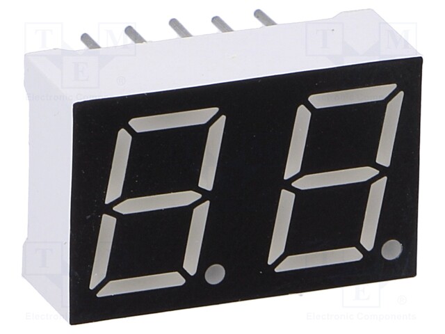 Display: LED; 7-segment; 10mm; 0.39"; No.char: 2; red; 40mcd; cathode