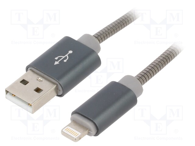 Cable; USB 2.0; Apple Lightning plug,USB A plug; 2m; grey; metal