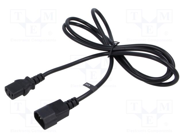 Cable; 3x0.75mm2; IEC C13 female,IEC C14 male; PVC; 1.8m; black