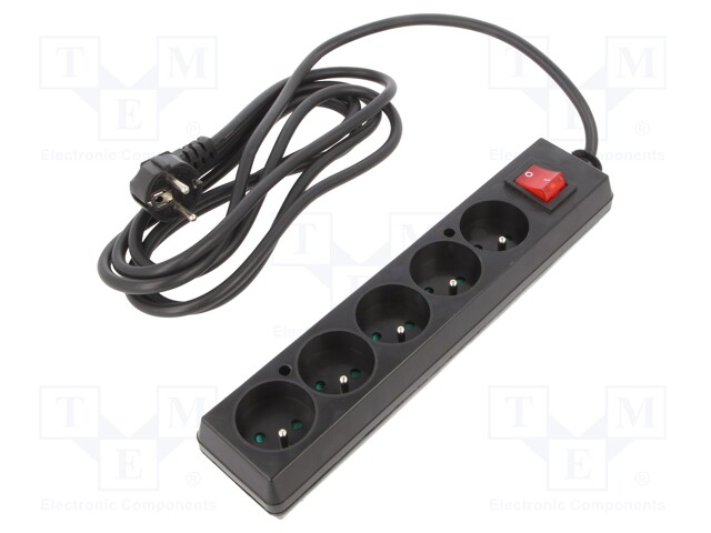 Extension lead; Sockets: 5; black; 3x1,5mm2; 3m; 16A