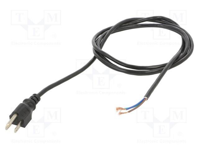 Cable; NEMA 5-15 (B) plug,wires; PVC; 2m; black; 3x18AWG; 7A; 125V