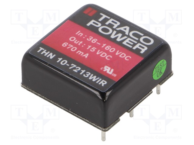 Converter: DC/DC; 10W; Uin: 36÷160V; 15VDC; Iout: 670mA; 1"x1"; 16.5g