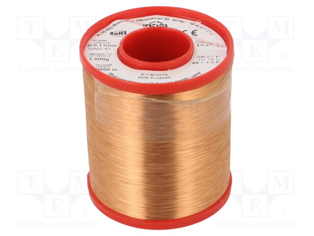 Coil wire; single coated enamelled; 0.112mm; 1kg; -65÷155°C