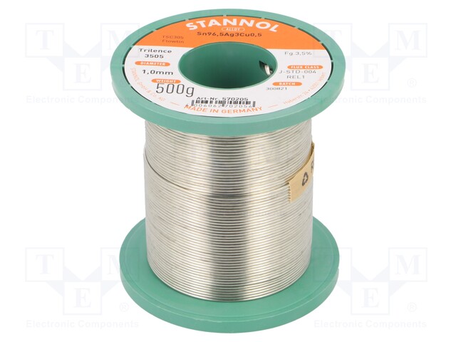 Soldering wire; Sn96,5Ag3,0Cu0,5; 1mm; 500g; lead free; 3.5%