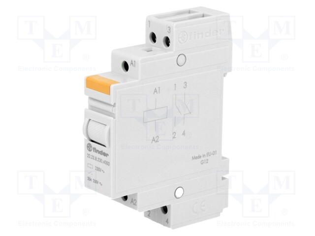 Relay: installation; monostable; NC + NO; Ucoil: 230VAC; 20A; IP20