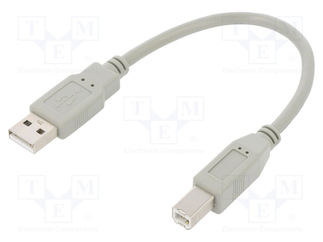 Cable; USB 2.0; USB A plug,USB B plug; 0.19m; grey