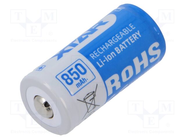 Re-battery: Li-Ion; 16340; 3.6V; 850mAh; Ø16.5x34mm; 2.5A