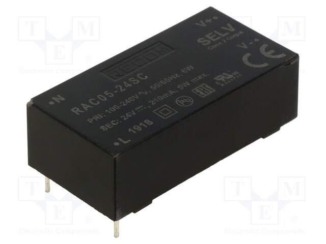 Converter: AC/DC; 5W; Uout: 24VDC; Iout: 210mA; 77%; Mounting: PCB