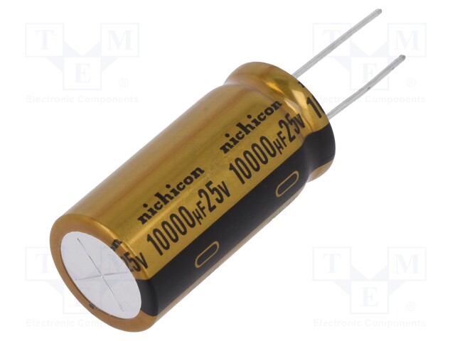 Capacitor: electrolytic; THT; 10000uF; 25VDC; Ø20x40mm; Pitch: 10mm