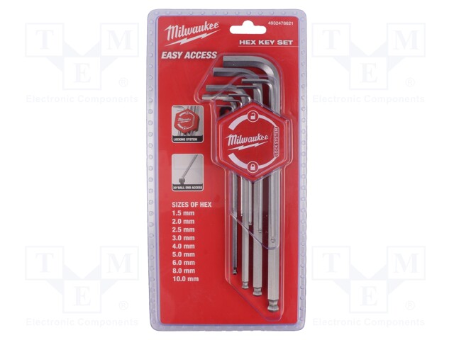 Wrenches set; hex key,spherical; long; 9pcs.