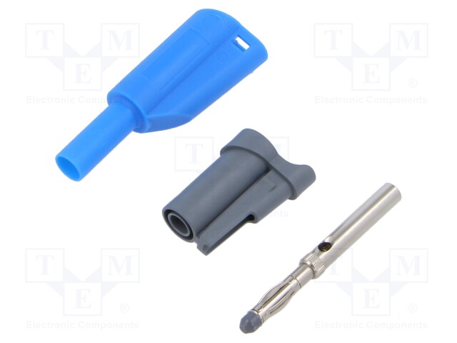 Plug; 4mm banana; 36A; 1kVAC; blue; insulated; 58.9mm; 2.5mm2