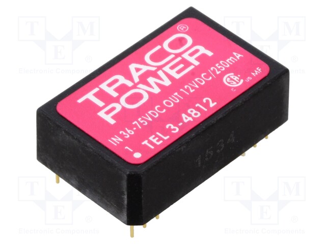 Converter: DC/DC; 3W; Uin: 36÷75V; Uout: 12VDC; Iout: 250mA; DIP24