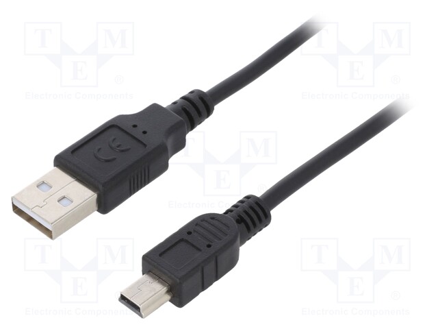 Cable; USB 2.0; USB A plug,USB B mini plug; nickel plated; 1m