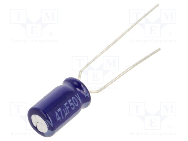 Capacitor: electrolytic; THT; 47uF; 50VDC; Ø6.3x11.2mm; Pitch: 5mm