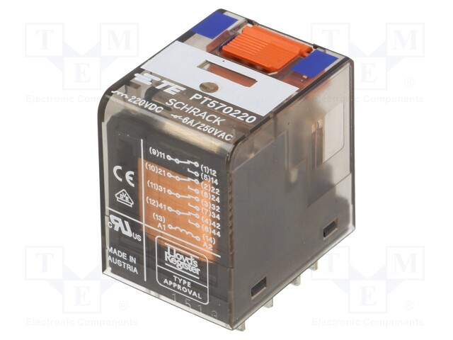 Relay: electromagnetic; 4PDT; Ucoil: 220VDC; 6A/250VAC; 6A/30VDC