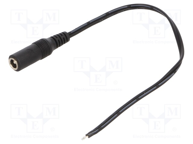 Cable; wires,DC 5,5/2,1 socket; straight; 0.5mm2; black; 0.25m