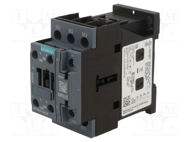 Relay Contactor, 3RT2 Series, 3PST-NO, 3P, 9 A, 7.5 kW, 690 VAC