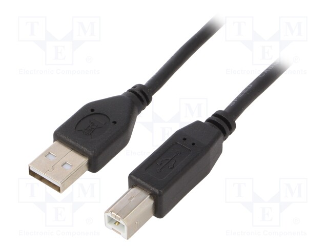 Cable; USB 2.0; USB A plug,USB B plug; gold-plated; 1m; black