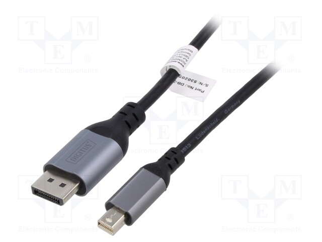Cable; DisplayPort 1.2,HDCP 2.2; 2m; black; Enclos.mat: aluminium