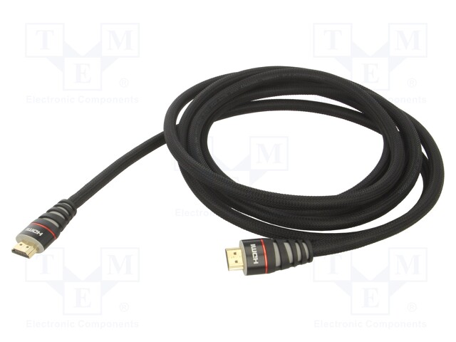 Cable; HDMI 1.4; HDMI plug,both sides; polyamide; 3m; black